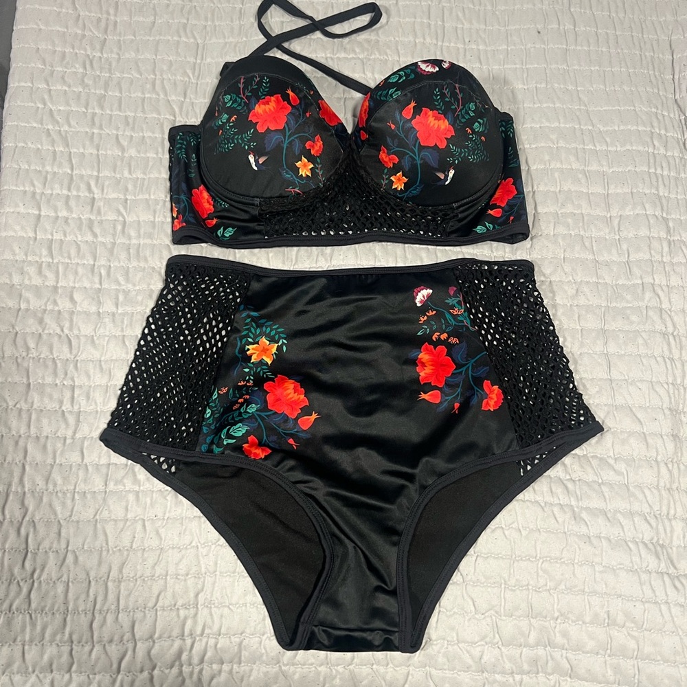 Floral Black Bikini Set